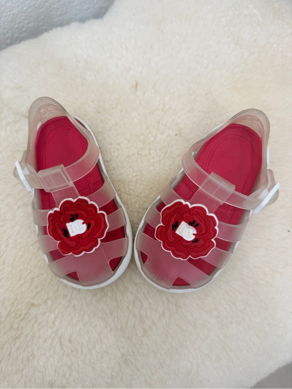 Dolce & Gabbana Kids Clear Jelly Sandals with Red Insole and Red Flower